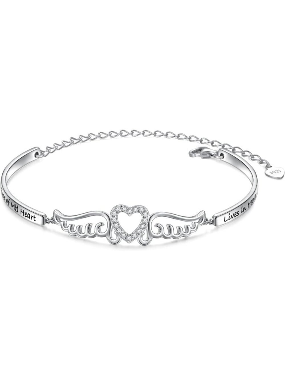 Sterling Silver Heart in Heaven Bracelet with Angel Wings | Memorial Jewelry